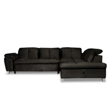 Coltar Extensibil Cu Otoman Mic Dreapta Sevilia Lux, Lada Depozitare, 5 Locuri, Tetiere Reglabile, Negru, 280 Cm