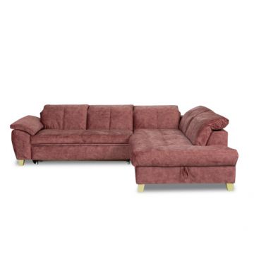 Coltar Extensibil Cu Otoman Mic Sevilia Lux, Dreapta, Lada, 5 Locuri, Roz Prafuit, 300 x 234 Cm