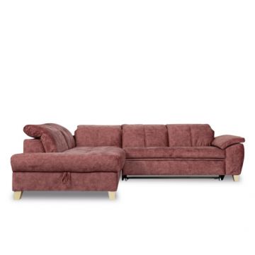 Coltar Extensibil Cu Otoman Mic Stanga Sevilia Lux, Lada, 5 Locuri, Tetiere Reglabile, Roz Prafuit Murdar, 280 Cm