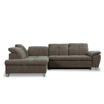 Coltar Extensibil Cu Otoman Mic Stanga Sevilia Lux, Lada Depozitare, 5 Locuri, Tetiere Reglabile, Maro Moca, 280 Cm
