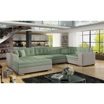 Coltar extensibil stanga 5 locuri ELTAP, Damario, 338x189x78 cm, lemn/poliester, verde menta/gri