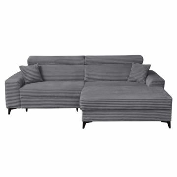Coltar FLORIDA ONE T extensibil, cu arcuri si lada depozitare, colt dreapta, gri inchis, 280x175x95 cm