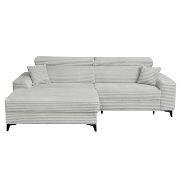 Coltar FLORIDA ONE T extensibil, cu arcuri si lada depozitare, colt stanga, gri deschis, 280x175x95 cm