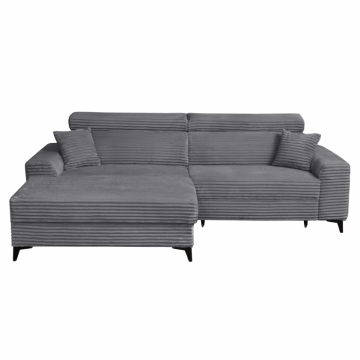 Coltar FLORIDA ONE T extensibil, cu arcuri si lada depozitare, colt stanga, gri inchis, 280x175x95 cm