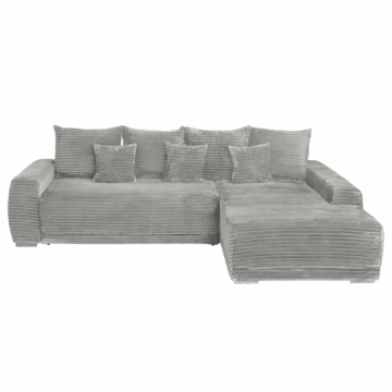 Coltar MARIBO T extensibil, cu arcuri si lada depozitare, colt dreapta, gri deschis, 280x204x92 cm