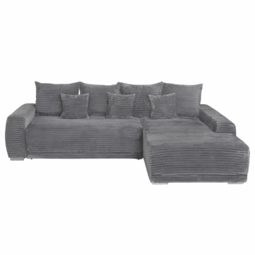 Coltar MARIBO T extensibil, cu arcuri si lada depozitare, colt dreapta, gri inchis, 280x204x92 cm