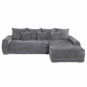 Coltar MARIBO T extensibil, cu arcuri si lada depozitare, colt dreapta, gri inchis, 282x205x92 cm