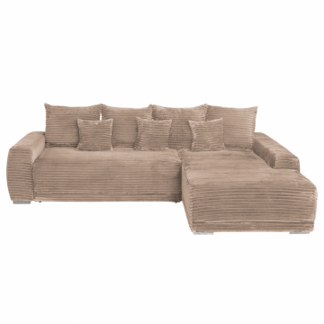 Coltar MARIBO T extensibil, cu arcuri si lada depozitare, colt dreapta, maro, 280x204x92 cm