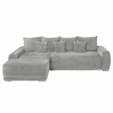 Coltar MARIBO T extensibil, cu arcuri si lada depozitare, colt stanga, gri deschis, 282x205x92 cm