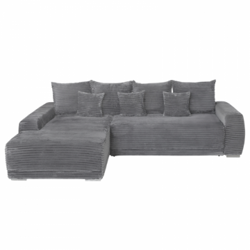 Coltar MARIBO T extensibil, cu arcuri si lada depozitare, colt stanga, gri inchis, 280x204x92 cm