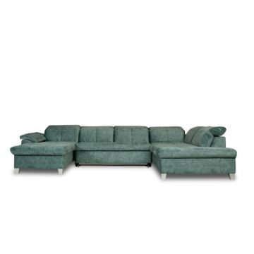Coltar U Extensibil Cu Lada Sevilia Lux, Dreapta, 6 Locuri, Tetiere Reglabile, Verde Petrol, 355 Cm