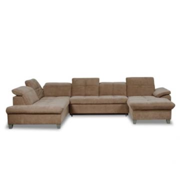 Coltar U Extensibil Sevilia Lux, Stanga, 6 Locuri, Tetiere Reglabile, Maro Deschis, 355 Cm