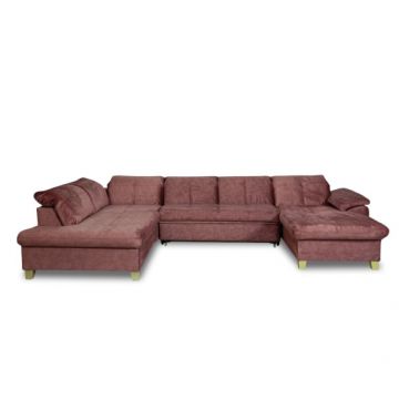 Coltar U Extensibil Sevilia Lux, Stanga, 6 Locuri, Tetiere Reglabile, Roz Prafuit Inchis, 355 Cm