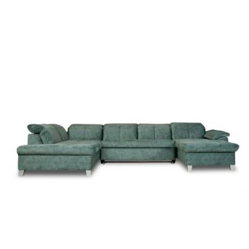 Coltar U Extensibil Sevilia Lux, Stanga, 6 Locuri, Tetiere Reglabile, Verde Petrol, 355 Cm