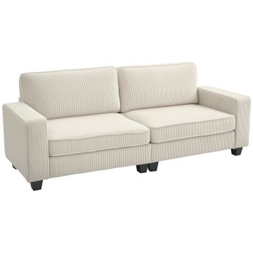 HOMCOM Canapea cu 3 Locuri cu Husă de Cord, Canapea de Sufragerie cu Arc de Înaltă Calitate, până la 400 kg, 227 x 84 x 87 cm, Crem | Aosom Romania