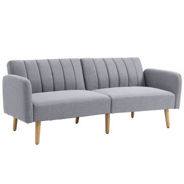 HOMCOM Canapea Extensibilă 2 Locuri Design scandinav Spătar reglabil 3 Poziții Picioare Lemn Țesătură Aspect Lin Gri | Aosom Romania