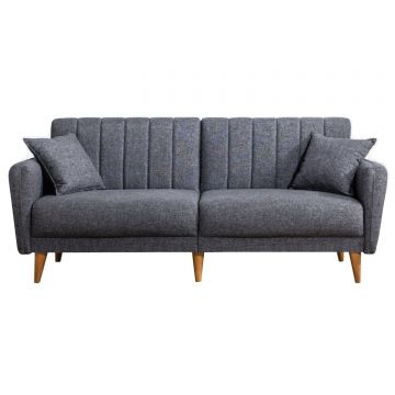 Canapea extensibila 3 locuri, Hanah Home, 100% in, gri inchis, 210x85x82 cm
