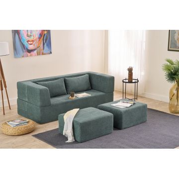Canapea extensibilă cu 2 locuri, Balcab Home, 825BLC5404, Material: 100% ȘENILĂ, Verde
