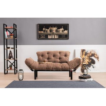 Canapea extensibilă cu 2 locuri, Futon, 859FTN2866, Metal, Maro deschis