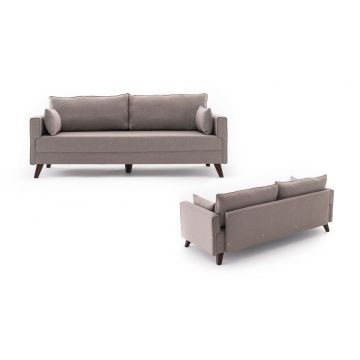 Canapea extensibila, Hanah Home, 3 locuri, crem, lemn si mdf, 208x85x81 cm
