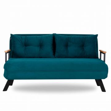 Canapea extensibila, Hanah Home, metal, verde petrol, 175x133 cm
