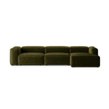 Coltar dreapta 4 locuri, Bergamo, Cosmopolitan Design, 344x152x70 cm, catifea chenille raiata, verde