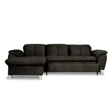 Coltar Extensibil Cu Insula Stanga Sevilia Lux, Lada Depozitare, 5 Locuri, Tetiere Reglabile, Negru, 272 Cm