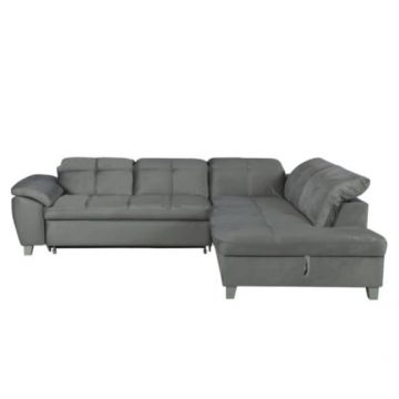 Coltar Extensibil Cu Otoman Mic Dreapta Sevilia Lux, Lada Depozitare, 5 Locuri, Tetiere Reglabile, Gri, 280 Cm