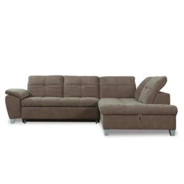 Coltar Extensibil Cu Otoman Mic Dreapta Sevilia Lux, Lada Depozitare, 5 Locuri, Tetiere Reglabile, Maro, 280 Cm