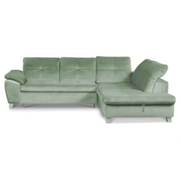 Coltar Extensibil Cu Otoman Mic Dreapta Sevilia Lux, Lada Depozitare, 5 Locuri, Tetiere Reglabile, Verde Menta, 280 Cm