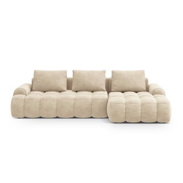 Coltar extensibil dreapta 3 locuri, Linz, Cosmopolitan Design, 275x142x84 cm, catifea, bej deschis