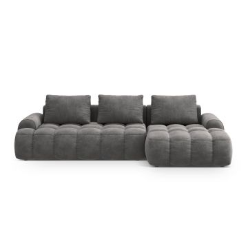 Coltar extensibil dreapta 3 locuri, Linz, Cosmopolitan Design, 275x142x84 cm, catifea, gri