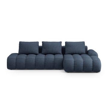 Coltar extensibil dreapta 3 locuri, Linz, Cosmopolitan Design, 275x142x84 cm, cotiera stanga, tesatura structurata, albastru inchis