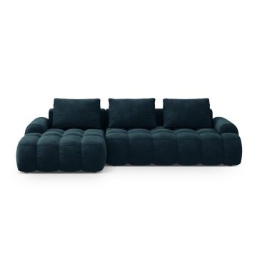 Coltar extensibil stanga 3 locuri, Linz, Cosmopolitan Design, 275x142x84 cm, catifea, albastru petrol inchis