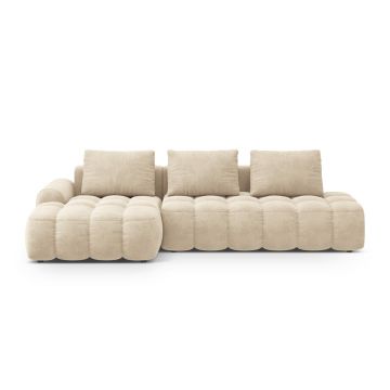 Coltar extensibil stanga 3 locuri, Linz, Cosmopolitan Design, 275x142x84 cm, cotiera dreapta, catifea, bej deschis