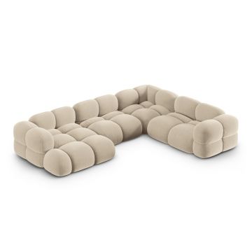 Coltar panoramic dreapta 5 locuri, Loretto, Cosmopolitan Design, 345x250x68 cm, catifea, bej deschis