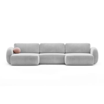 Coltar panoramic extensibil 5 locuri, Tonale, Cosmopolitan Design, 362x149x88 cm, catifea, gri