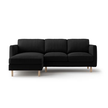 Coltar stanga 3 locuri, Eden, Micadoni, 223x150x90 cm, catifea, negru