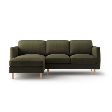 Coltar stanga 3 locuri, Eden, Micadoni, 223x150x90 cm, catifea, verde muschi melanj