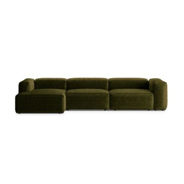 Coltar stanga 4 locuri, Bergamo, Cosmopolitan Design, 344x152x70 cm, catifea chenille raiata, verde