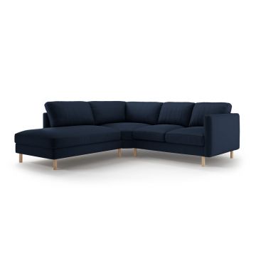 Coltar stanga 4 locuri, Eden, Micadoni, 267x234x90 cm, catifea, albastru inchis