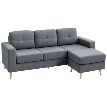 HOMCOM Canapea dreapta 3 locuri și taburet modular cu brațe design scandinav 193 x 136 x 85 cm gri antracit | Aosom Romania