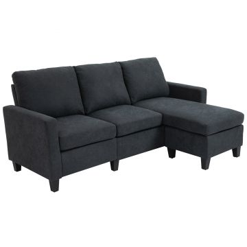 HOMCOM Colțar, Set de canapele, cu șezlong reversibil, 197 x 139 x 91cm, gri închis | Aosom Romania