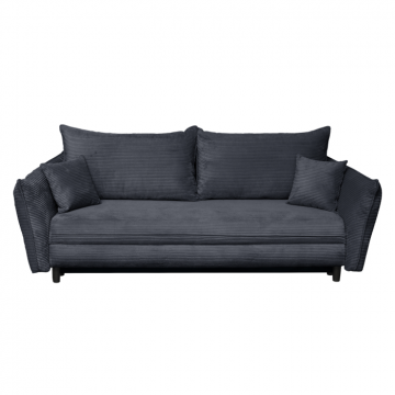 Canapea CAMILLE extensibila, 3 locuri, cu arcuri si lada depozitare, gri inchis, 238x115x95 cm