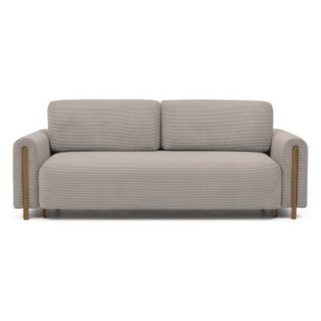 Canapea maro deschis extensibilă/cu spațiu de depozitare cu tapițerie din catifea reiată 244 cm Arcadova – ELTAP