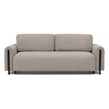 Canapea maro deschis extensibilă/cu spațiu de depozitare cu tapițerie din catifea reiată 244 cm Arcadova – ELTAP