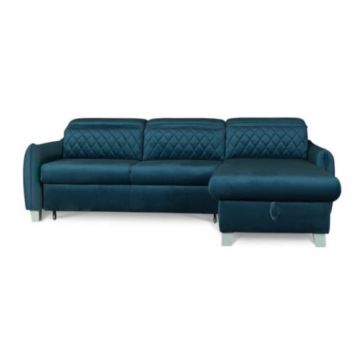 Coltar Extensibil Cu Insula Dreapta Cu Lada Tiago, 5 Locuri, Tetiere Reglabile, Albastru, 243 Cm