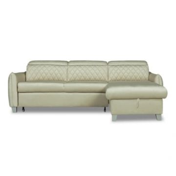 Coltar Extensibil Cu Insula Dreapta Cu Lada Tiago, 5 Locuri, Tetiere Reglabile, Crem, 243 Cm