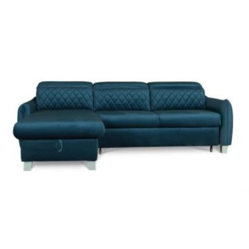 Coltar Extensibil Cu Insula Stanga Cu Lada Tiago, 5 Locuri, Tetiere Reglabile, Albastru, 243 Cm