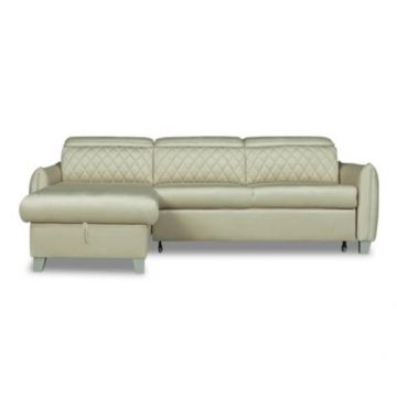 Coltar Extensibil Cu Insula Stanga Cu Lada Tiago, 5 Locuri, Tetiere Reglabile, Crem, 243 Cm